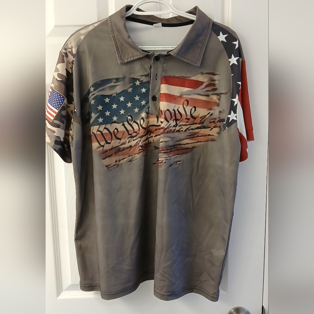Patriotic Graphic Polo Shirt – Bold Americana Statement – Size Large